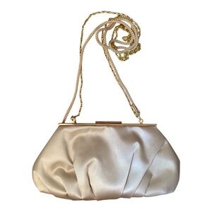 Lulu Townsend Satin Cream Clutch with Gold Chain